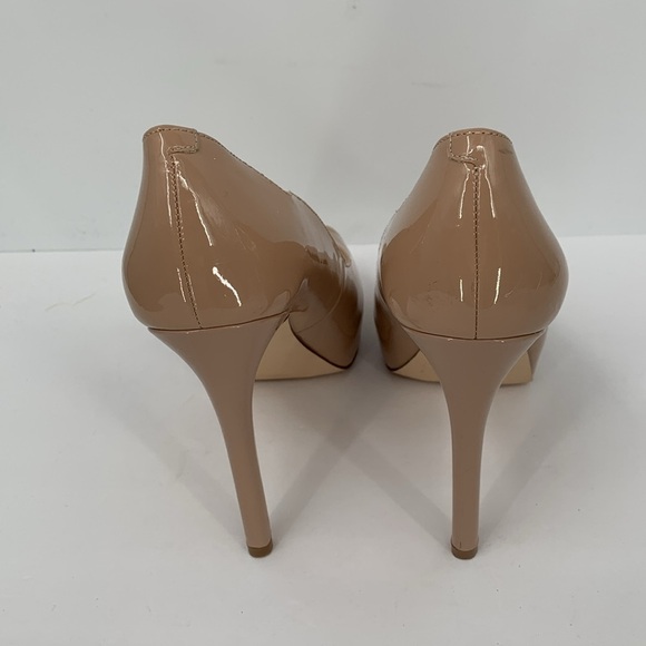 Nine West Hilare Peep toe hidden platform nude tan sandals heel shoe patent 9 - Picture 5 of 6